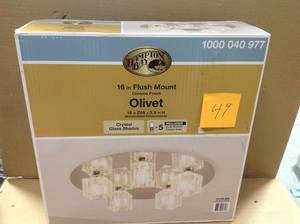 lot 49 image: Hampton Bay Olivet 16 in. 5-Light Chrome Flushmount with Cube Glass Shades new