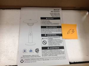lot 63 image: Hampton Bay 11,000 BTU Powder Coated Bronze Tabletop Propane Patio Heateropen box in like new condition