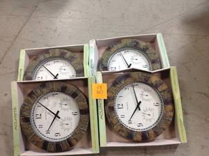 lot 82 image: Lot of 4 AcuRite Faux 14 in. Slate Clock Combo with Thermometer and Hygrometer