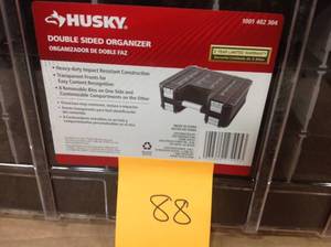 lot 88 image: Husky 15 in. x 13 in. Black Pro Double Sided Small Parts Organizer with Bins (8-Piece) in good condition