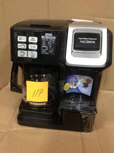 lot 117 image: FlexBrew Black 2-Way Programmable 12-Cup Coffee Maker with Built-In Timer and Automatic Shut-Off by Hamilton Beach in like new condition