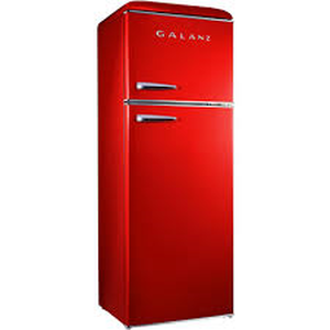 lot 159 image: Galanz 12.0 cu. ft. Top Freezer Retro Refrigerator with Dual Door True Freezer, Frost Free in Red not used