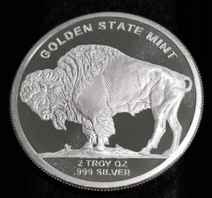 lot 17 image: 2 TROY OZ. .999 FINE SILVER INDIAN BUFFALO DESIGN