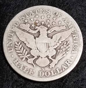 lot 45 image: 1912-S BARBER SILVER HALF DOLLAR