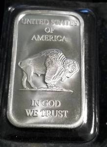 lot 68 image: 1 TROY OZ. .999 FINE SILVER BAR INDIAN BUFFALO DESIGN SEALED