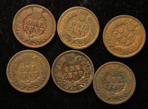 lot 26 image: 6 INDIAN HEAD CENTS 1900 1902 1903 1904 1906 1907