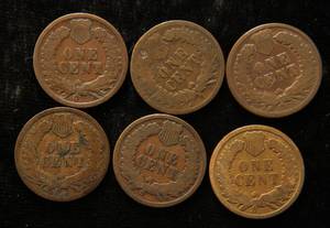 lot 36 image: 6 INDIAN HEAD CENTS 1882 1884 1887 1888 1892 1894