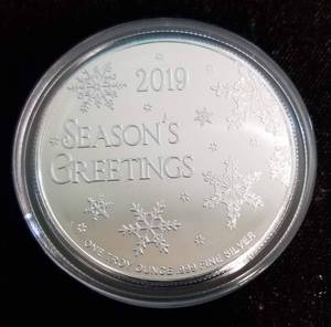 lot 30-A image: CHRISTMAS 2019 SANTA 1OZ .999 FINE SILVER IN AIRTITE