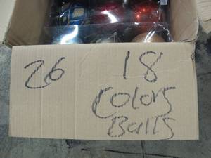 Box of Large Colored Globe Ornaments in Various Colors