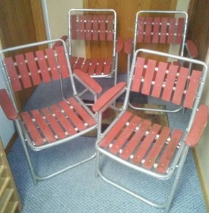 lot 180 image: 4 Aluminum and wood vintage patio folding Lawn Patio Chairs
