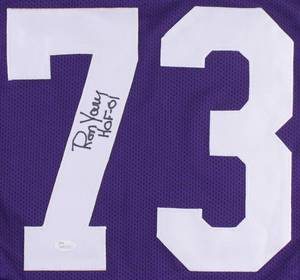 lot 30 image: Ron Yary Signed Vikings Jersey Inscribed HOF 01 (JSA COA)