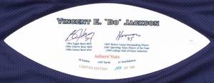 lot 34 image: Bo Jackson Signed Limited Edition Auburn Tigers Jersey with Career Stat Football Panel Inscribed Heisman 85 (JSA COA)