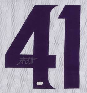 lot 26A image: Anthony Harris Signed White Vikings Jersey (JSA COA)