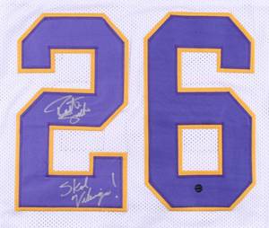 lot 34A image: Robert Smith Signed White Vikings Jersey Inscribed Skol Vikings (Smith Hologram)
