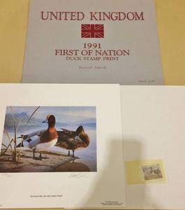 lot 2 image: 1991 United Kingdom Duck Stamp Print - First of Nation - Signed & Numbered Print 14 x 12 Includes Stamp