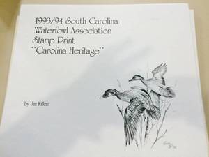 lot 13 image: 1993 South Carolina Duck Stamp Print Signed Numbered by Jim Killen Limited to #4000 6.5 by 9 inches