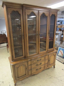 lot 301 image: VINTAGE WOOD CHINA DISPLAY CABINET