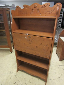 lot 303 image: VINTAGE WOOD DESK WITH DROP-DOWN DESK TOP