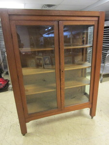 lot 304 image: VINTAGE WOOD DISPLAY CABINET