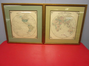 lot 335 image: VINTAGE FRAMED WORLD MAPS