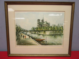 lot 339 image: VINTAGE DUCOLLET PARIS NOTRE DAME PAINTING PRINT