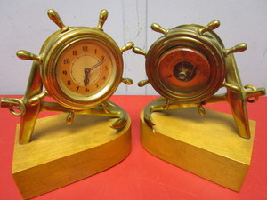 lot 343 image: VINTAGE NAUTICAL TABLE CLOCK AND BAROMETER