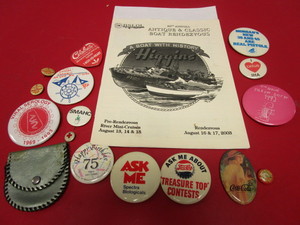 lot 357 image: VINTAGE PEPSI TREASURE TOP CONTESTS BUTTON, COCA-COLA, HEALTH AWARENESS BUTTONS, MORE