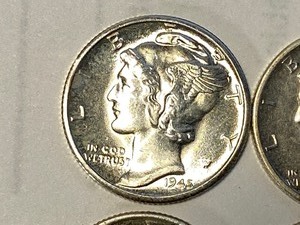 lot 49 image: (6) Mercury Silver Dimes 1945    ...