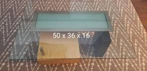 lot 33 image: Modern Glasss Top Coffee Table with Metal and Wood Base