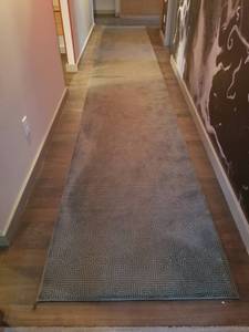 lot 39 image: Contemporary Geometeric Gray and Moss Floor Runner