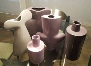 lot 113 image: Collection of Pale Purple and Gray Modern Vases, Lot of 5
