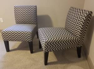 lot 84 image: Chevron Upholstered Slipper Chairs in Moss Green and Cream