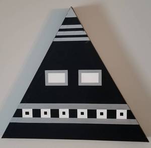 lot 89 image: Bold Black, Silver and White Oil on Canvas Lot of 3 Triangles