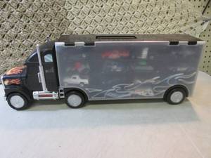 lot 47 image: Semi Truck Toy Car Case Full of Car...
