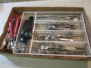 lot 50 image: Silverware Tray with Assorted Silve...