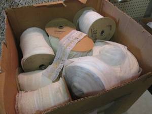 lot 54 image: Box Full of Assorted Lace Ribbon Ro...