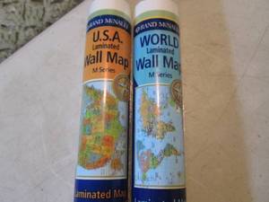 lot 82 image: USA and World Laminated Wall Maps 5...