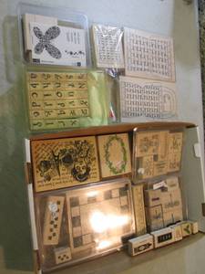 lot 113 image: Assorted Rubber Stamps on Wood Bloc...