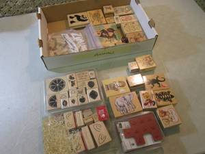 lot 116 image: Assorted Rubber Stamps on Wood Bloc...