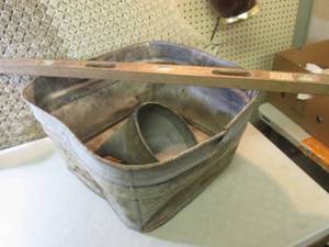 lot 150 image: Old Metal Wash Tub Metal Funnel and...