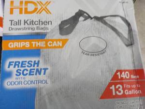 lot 54 image: HDX Tall Kitchen Drawstring Bags 15...