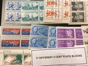 (17) Different 5-Cent Stamp Plate Blocks