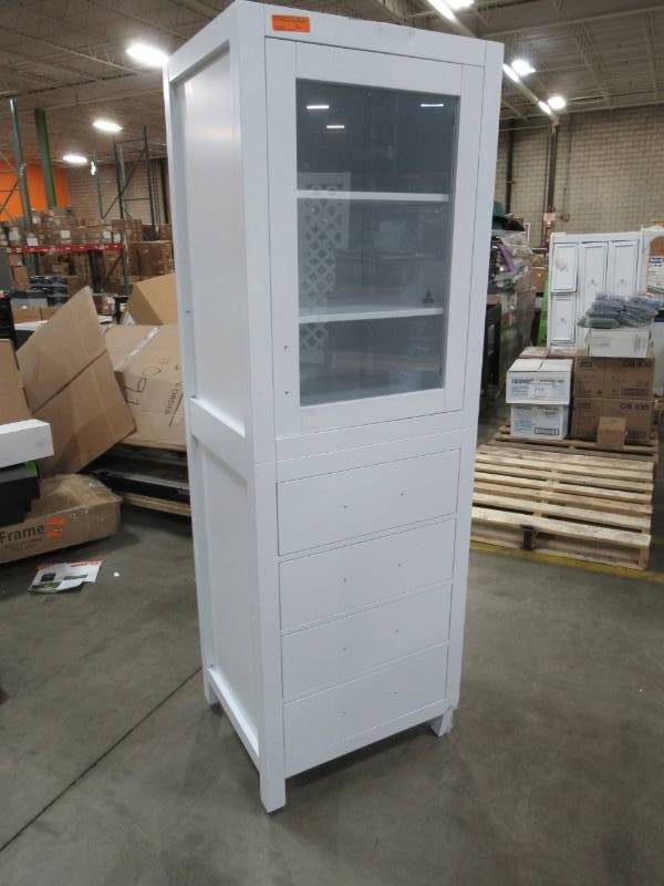 Wyndham Collection Sheffield 24 In W X 71 1 4 In H X 20 In D Bathroom Linen Storage Tower Cabinet In White Broken Front Rh Leg Mn Home Outlet Burnsville 117