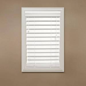 lot 30 image: Home Decorators Collection Cut-to-Width White 2-12 in. Premium Faux Wood Blind - 47 in. W x 48 in. L (Actual Size 46.5 in. W x 48 in. L) 10793478184729