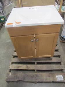 lot 110 image: Project Source Golden Single Sink Vanity with White Cultured Marble Top (Common 30-in x 19-in) BAB VBCU3018