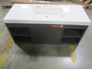 lot 113 image: Style Selections Floating 48.5-in Sable Single Sink Wall Mount Bathroom Vanity with White Cultured Marble Top R23 VWCU48