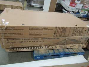 lot 305 image: 10 ft. x 8 ft. Keter Stronghold Resin Storage Shed - Includes Box 1, 2, 3 - Missing Box 4, For Parts Only