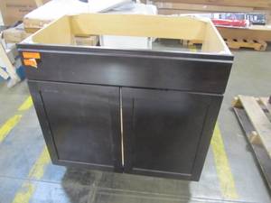 lot 138 image: Hampton Bay Shaker Assembled 36x34.5x24 in. Sink Base Kitchen Cabinet in Black