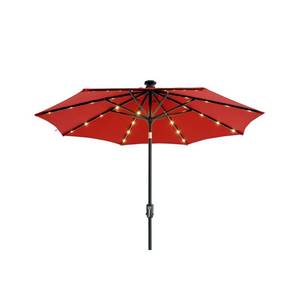 lot 144 image: Simply Shade Red Market Pre-lit 9-ft Patio Umbrella UA38278RLD-LS