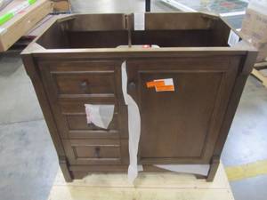 lot 175 image: Home Decorators Collection Creedmoor 36 in. W Bath Vanity Cabinet Only in Walnut with Left Hand Drawers CDNV3621L